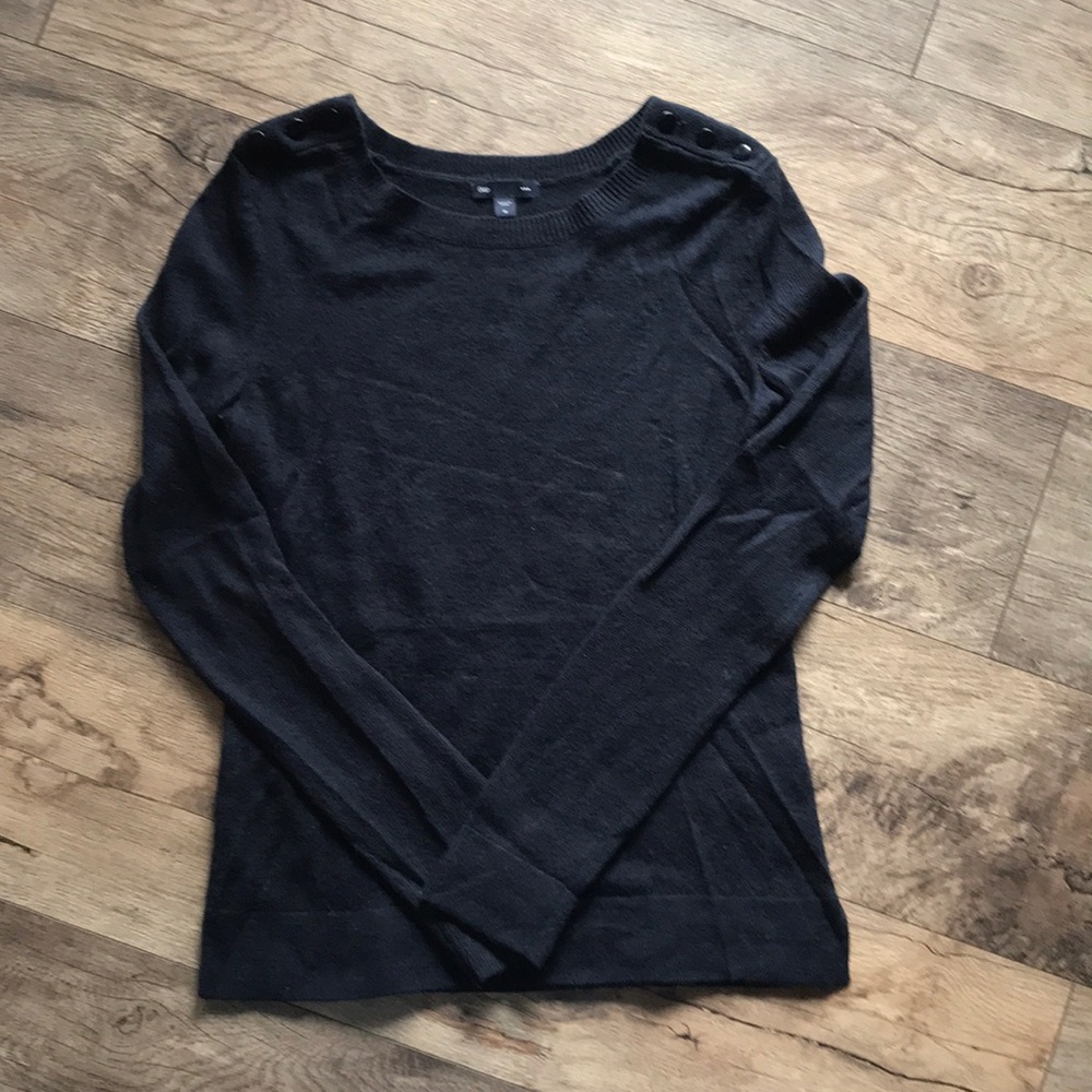 Super soft navy sweater with button shoulders